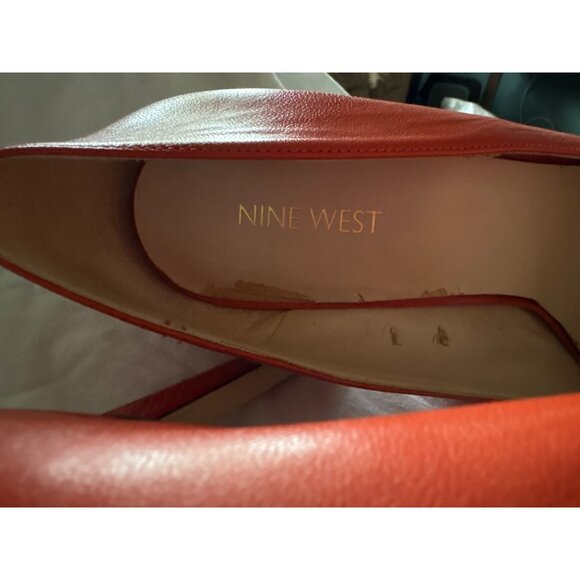 Orange Leather Pointed-Toe High Heels Size 11 Nine West Kitten Heel - Picture 6 of 12